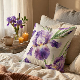 Almofada Íris em Aquarela Roxo Romântico Botânico Floral