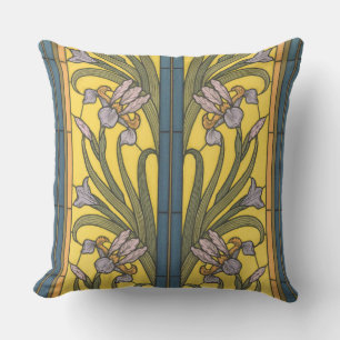Almofada Iris Flower Art Nouveau Padrão De Vidro Obtido