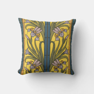Almofada Iris Flower Art Nouveau Padrão De Vidro Obtido
