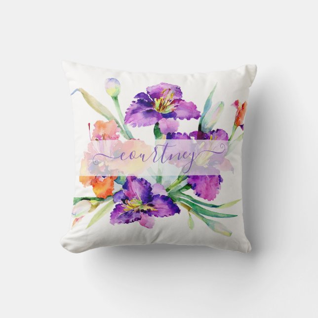 Almofada Íris personalizada em aquarela roxa (Frente)