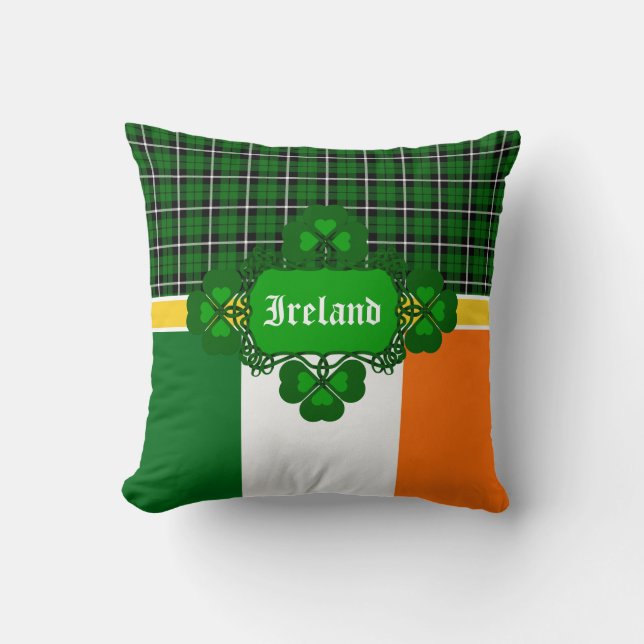 Almofada Irish National Tartan, bandeira, shamrock celta (Frente)