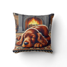 Irish Setter Puppy Dormindo por uma Lareira quente
