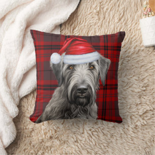Almofada Irish Wolfhound Cachorro Xadrez Vermelho Natal Fer