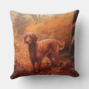 Almofada Irlandês Red Setter no outono deixa cair inspiraçã