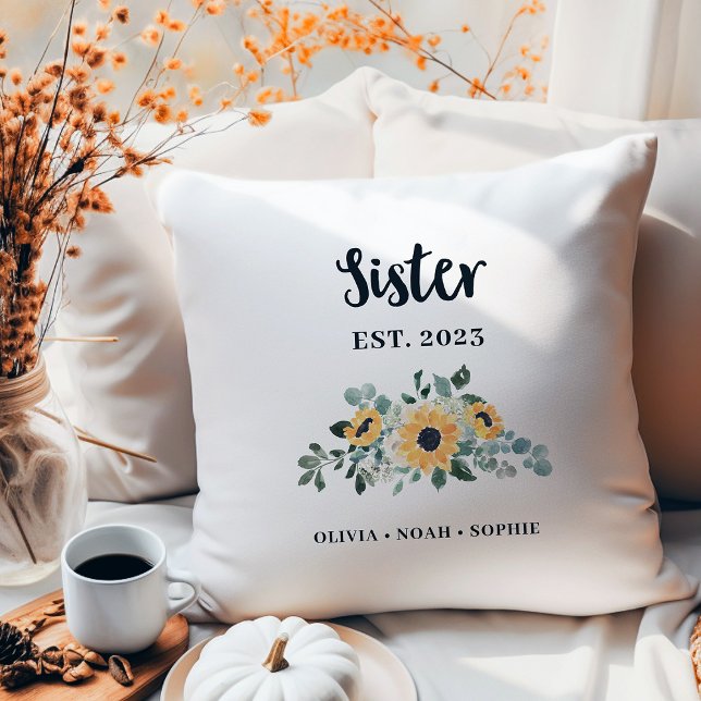 Almofada Irmã | Girassol e Nomes Russos Bonito (A pretty, rustic keepsake pillow with sunflowers for your sister)