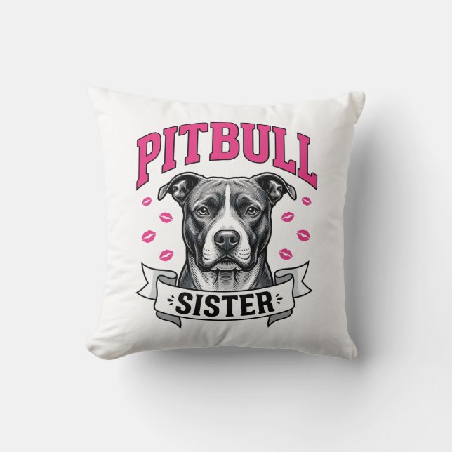 Almofada Irmã Pitbull Design Vetorial de Amante de Cachorro (Frente)