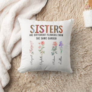 Almofada Irmãs São Diferentes Flores - Nomes Personalizados
