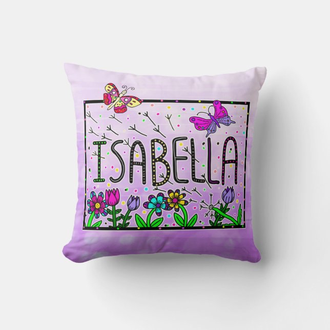 Almofada Isabella - O nome Isabella Whimsical Drawing (Frente)