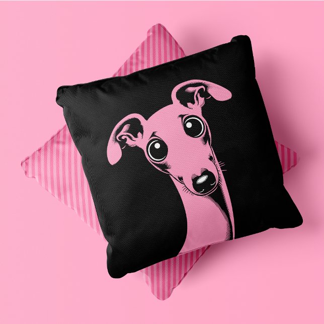 Almofada Italian Greyhound Pop Art Rosa e Preto (Italian Greyhound Pop Art Pink And Black Throw Pillow)