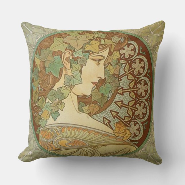 Almofada Ivy por Alphonse Mucha (Frente)