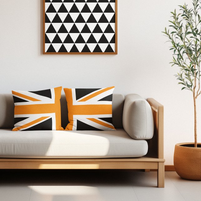 Almofada Jack Half Black and Orange Union (Black and Orange Union Jack Half Throw Pillow)