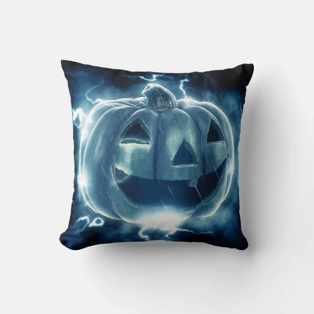 Almofada jack-o-lanterna na chuva (Frente)