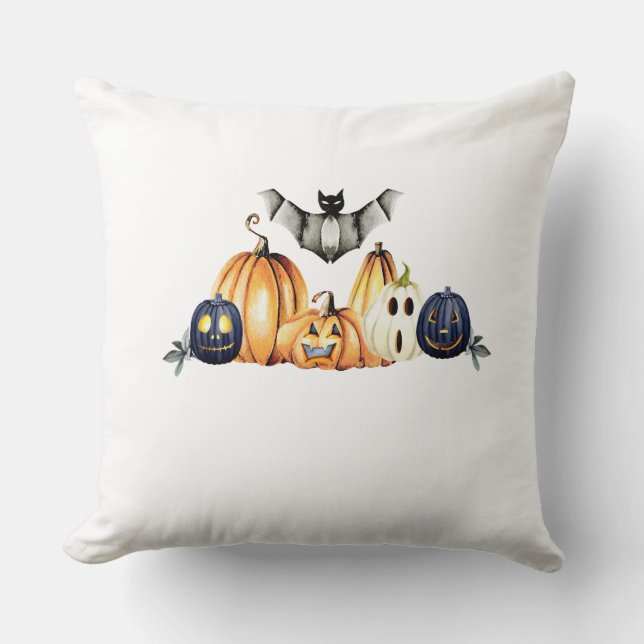 Almofada Jack o Lanterns e Bat Halloween T-Shirt (Frente)