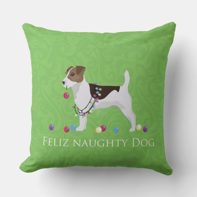 Almofada Jack Russell Terrier Feliz Naughn Dog Natal (Frente)