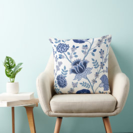 Almofada Jacobean Floral Lg Pattern Blue em Branco