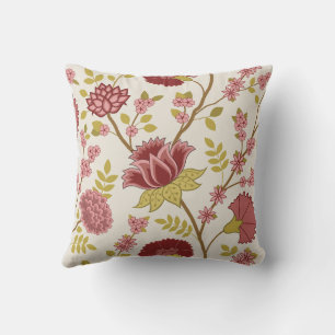 Almofada Jacobean Floral Lg Pattern Reds Pinks Dourado Crea