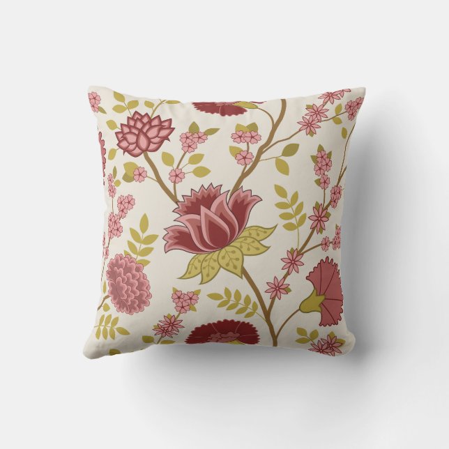 Almofada Jacobean Floral Lg Pattern Reds Pinks Dourado Crea (Verso)