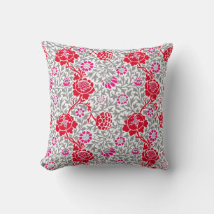 Almofada Jacobean Floral, Vermelho Profundo, Rosa e Cinzas