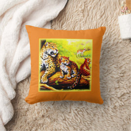 Almofada Jaguar Mãe e Cubs Relaxando na Selva. Comprar Agor