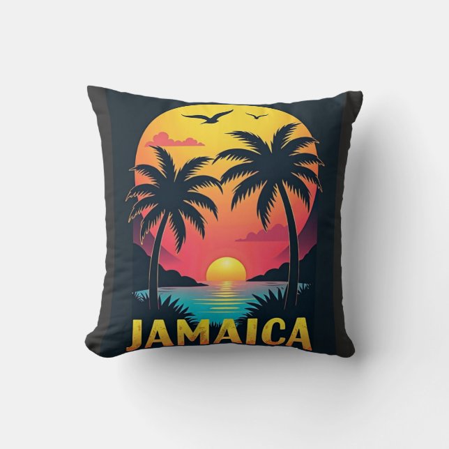 Almofada Jamaica Retro Sunset - Árvore Tropical de Palm Vin (Frente)