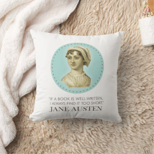 Almofada Jane Austen Retrato e Citação na Leitura