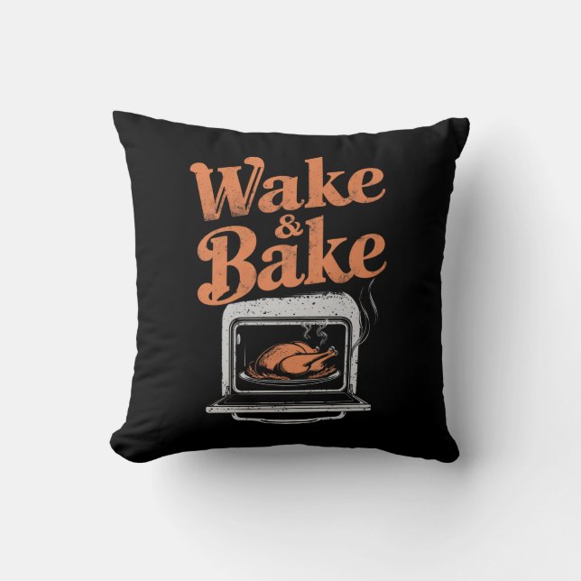 Almofada Jantar de Peru Wake Bake Engraçado no Dia de Ação  (Frente)