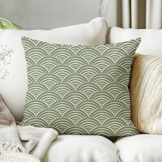 Almofada Japandi Modern Farmhouse Sage Green Waves Arches
