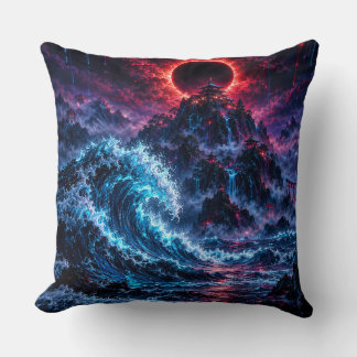 Almofada Japanese Cyberpunk Mountain Wave Eclipse Poster