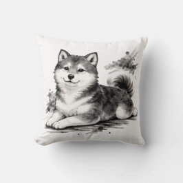 Almofada 【Japanese Ink Puppy Throw Pillow】