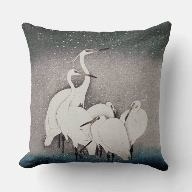 Almofada Japonês Egrets Koson Cranes Winter Snow (Frente)