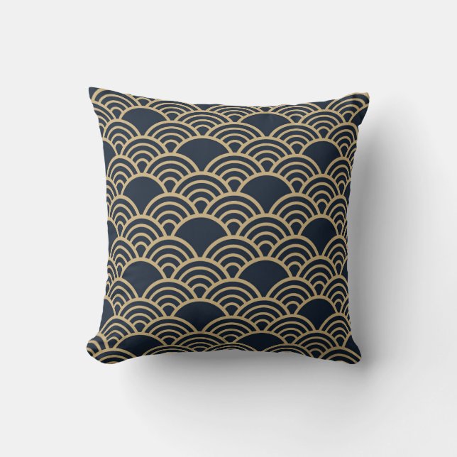 Almofada Japonês inspirado em indigo e tan design 1 (Frente)