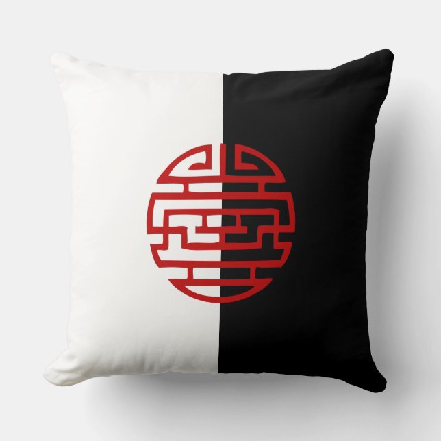 Almofada Japonês tradicional preto branco vermelho (Frente)