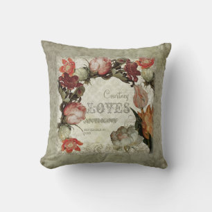 Almofada Jardim Antigo Vintage Floral Tulip Rosa Hellebore