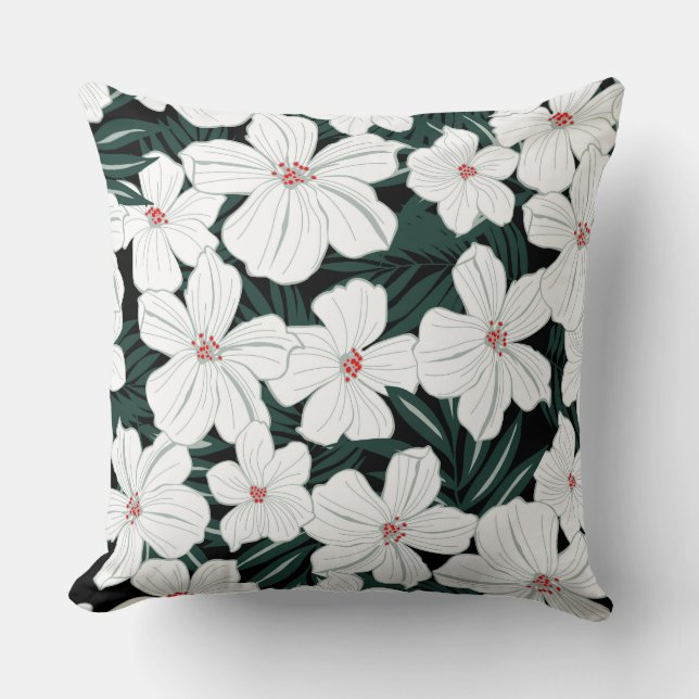 Almofada Jardim de flores brancas primavera de desenho simp (Frente)