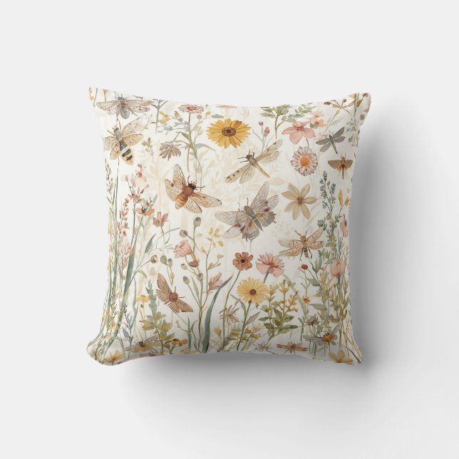 Almofada Jardim de Flores Silvestres Borboletas Botânicas F (Frente)