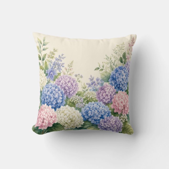 Almofada Jardim de Hortênsias em Aquarela (Frente)