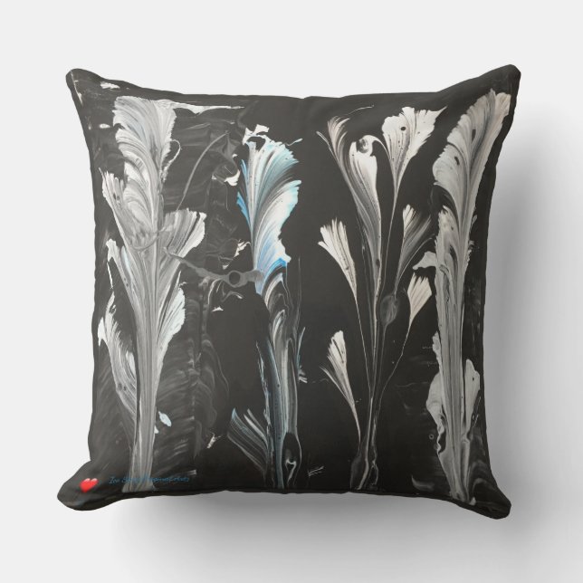 Almofada Jardim Original de Azul Negro Branco Mínimo Coraçã (Frente)