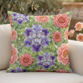 Almofada Jardim Romântico em Aquarela Rosa Íris Peônia
