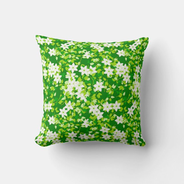 Almofada Jasmim branco entre folhas verdes (Frente)