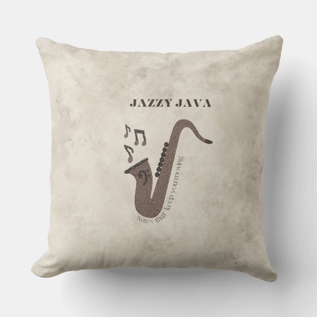 Almofada Jazzy Java - Grãos de Café - Saxofone- (Frente)