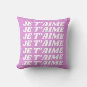 Almofada Je T'aime  Francês Eu Te Amo  Rosa violeta-claro