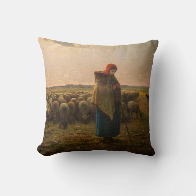 Almofada Jean-Francois Millet - Shepherdess e Flock 1863 (Frente)