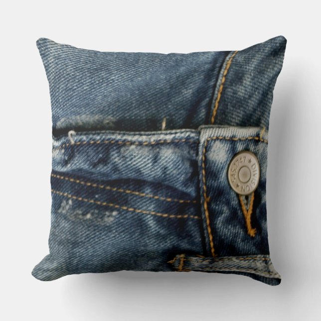 Almofada Jeans azuis Denim Zipper Faux (Frente)