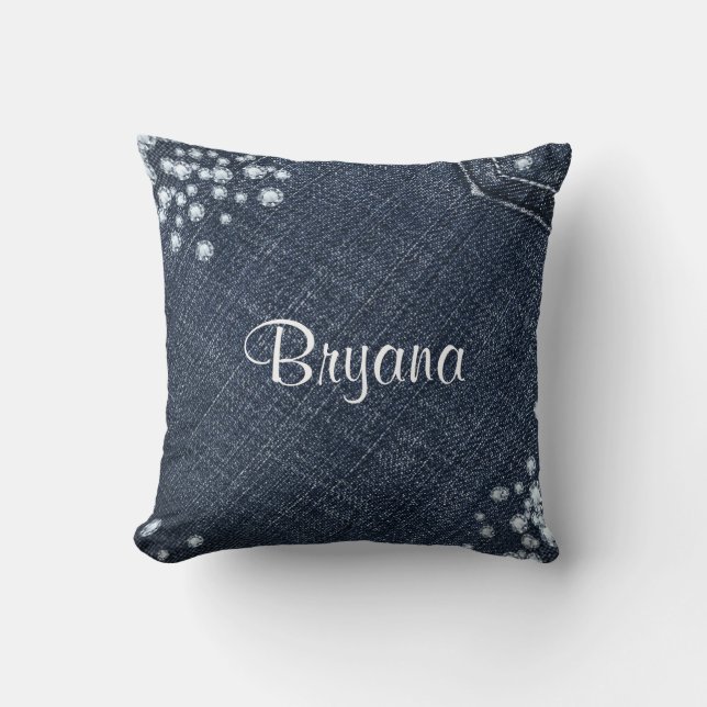Almofada Jeans Denim & Diamonds com Brilho Glamour (Frente)