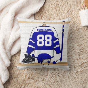 Almofada Jérsei azul e branco personalizado do hóquei em