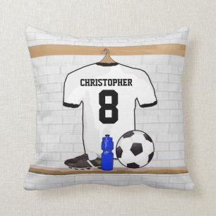 Almofada Jérsei de futebol preto branco personalizado do