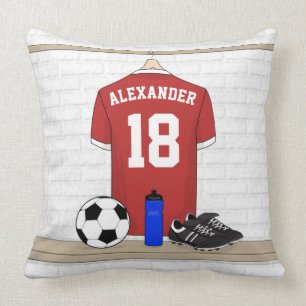 Almofada Jérsei de futebol vermelho e branco personalizado