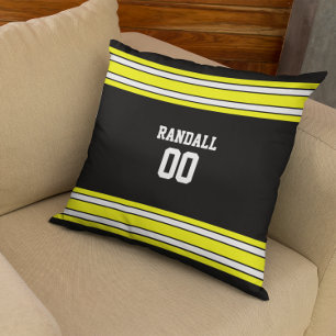 Almofada Jérsei preto & amarelo do futebol personalizado