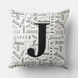 Almofada Jessica Custom Name Black White Monogram J