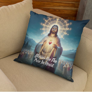 Almofada Jesus abençoando o puro coração entre muitos